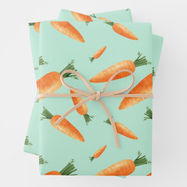 Cute Carrot Love Pattern Pastel Green  Wrapping Paper Sheet (In situ)