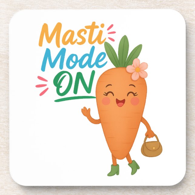 Cute Carrot Masti Mode ON Coasters Set Fun Cartoon (Front)
