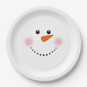 Cute Carrot Nose Snowman Paper Plate