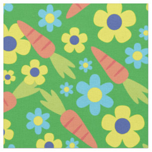 Cute Carrots and Flowers Spring Easter Fabric