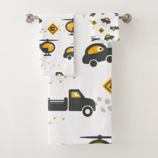 Cute cars and trucks kids design bath towel set