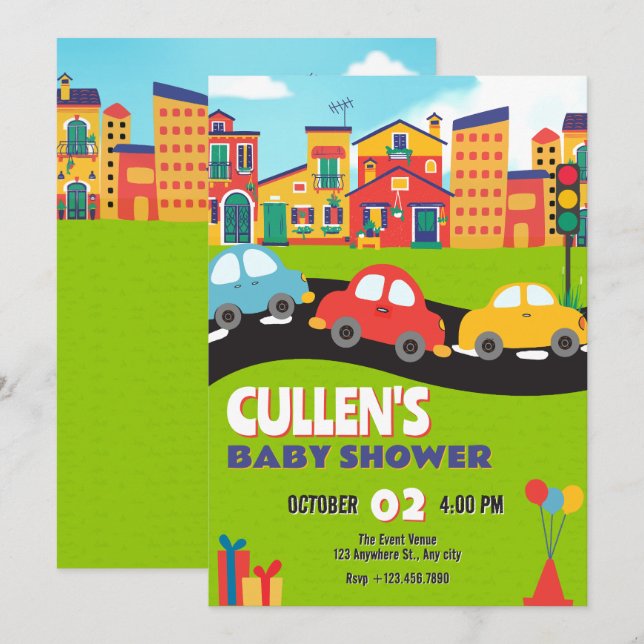Cute cars baby shower invitation (Front/Back)