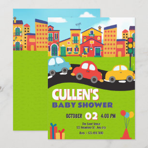 Cute cars baby shower invitation