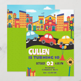 Cute cars birthday invitation