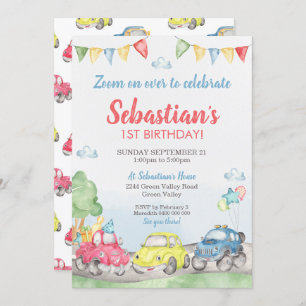 Cute Cars Birthday Invitation