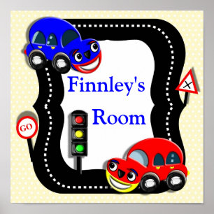 Cute Cars Boys Room  Personalized Name Picture Poster