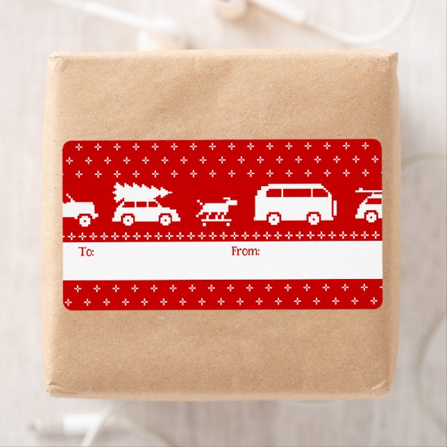 Cute Cars Christmas Holiday Red and White To From (Insitu)