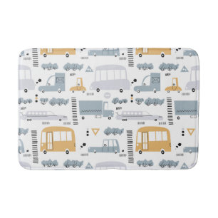 Cute Cars in Traffic Pattern Bath Mat