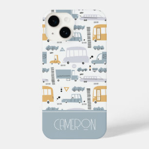 Cute Cars in Traffic Pattern iPhone 14 Case