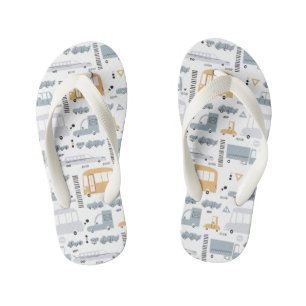 Cute Cars in Traffic Pattern Kid's Flip Flops