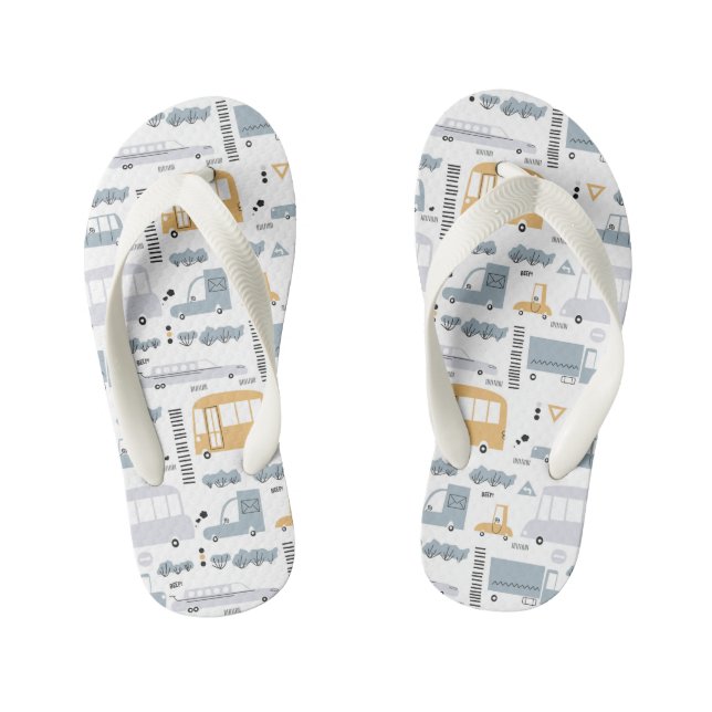 Cute Cars in Traffic Pattern Kid's Flip Flops (Footbed)
