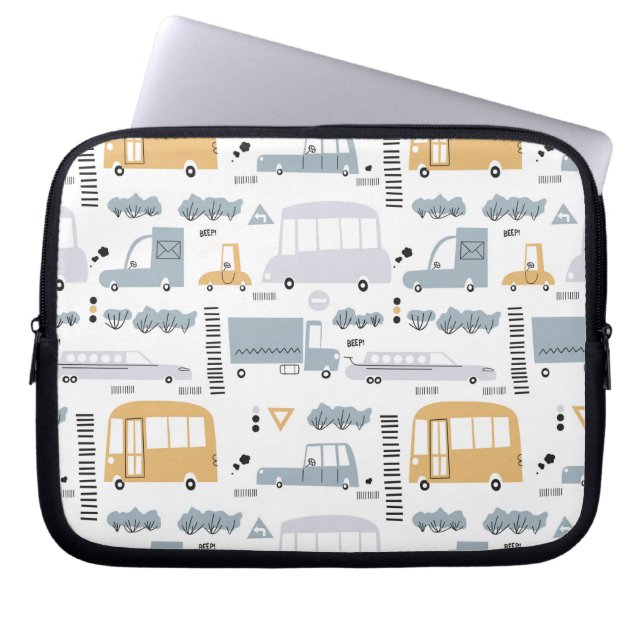 Cute Cars in Traffic Pattern Laptop Sleeve (Front)