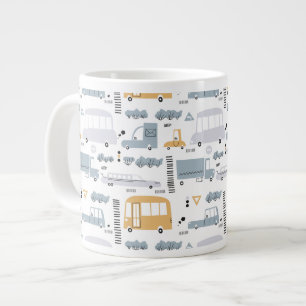 Cute Cars in Traffic Pattern Large Coffee Mug