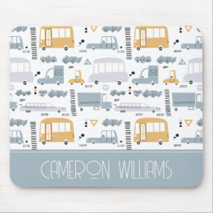 Cute Cars in Traffic Pattern Mouse Mat