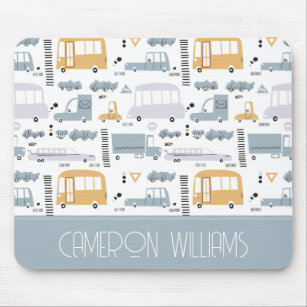 Cute Cars in Traffic Pattern Mouse Mat