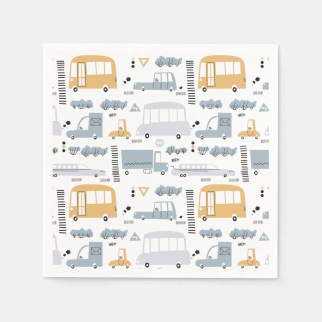 Cute Cars in Traffic Pattern Napkin (Front)