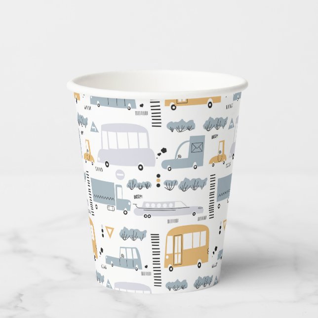 Cute Cars in Traffic Pattern Paper Cups (Front)