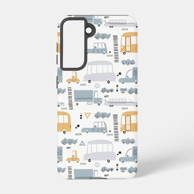 Cute Cars in Traffic Pattern Samsung Galaxy S21 Case (Back)