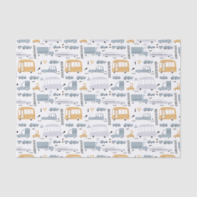 Cute Cars in Traffic Pattern Tissue Paper (Front)