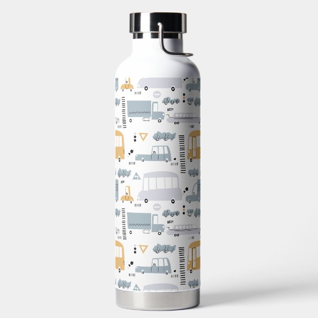 Cute Cars in Traffic Pattern Water Bottle (Left)