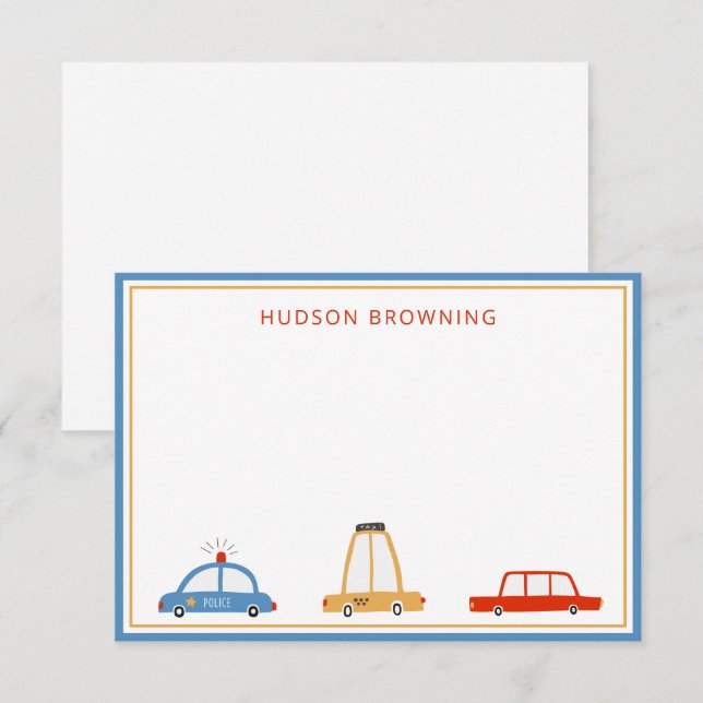 Cute Cars Personalised Note Cards (Front/Back)