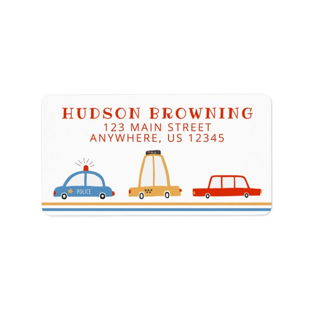 Cute Cars Personalised Return Address Labels (Front)