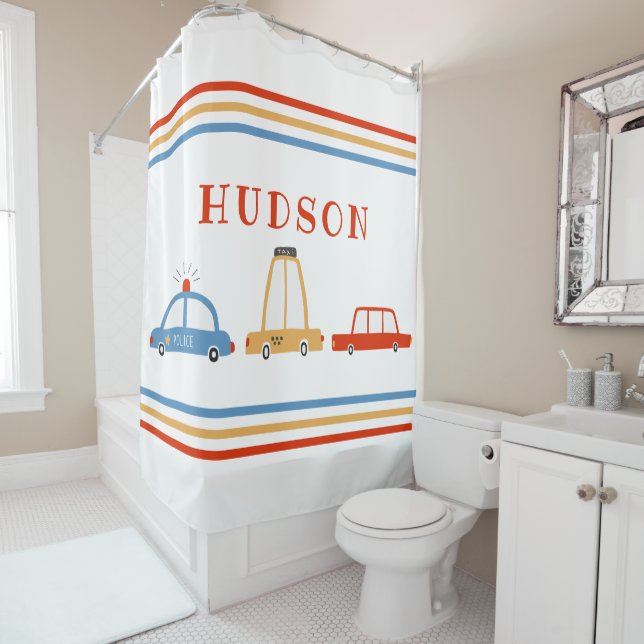 Cute Cars Personalised Shower Curtain (In Situ)