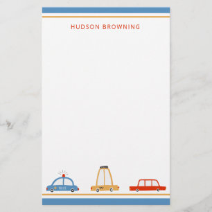 Cute Cars Personalized Stationery Sheets