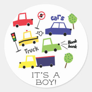 Cute Cars & Trucks It' A Boy Favour Sticker