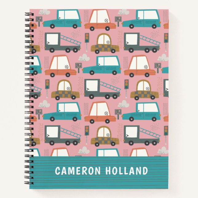Cute Cars Trucks Pink Personalised  Notebook (Front)