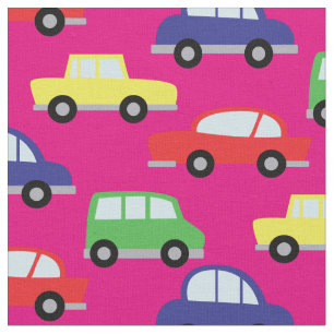 Cute Cars Vehicles Kids Boys Room Decor Pink Fabric