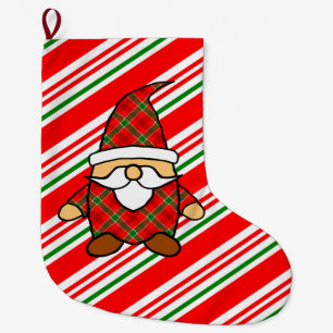 Cute Carton Gnome Drawing Red Green Christmas  Lar Large Christmas Stocking