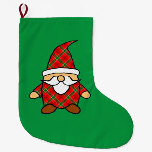 Cute Carton Gnome Drawing Red Green Christmas  Large Christmas Stocking