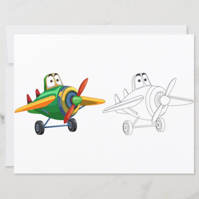Cute Cartoon aeroplane colouring page (Front)