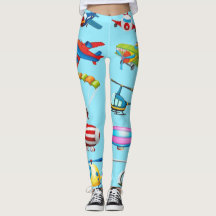 Cute Cartoon Aeroplane Pattern Blue Leggings