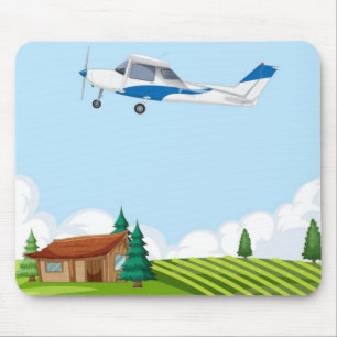 Cute Cartoon Aeroplane Rural Landscape Office Mouse Mat