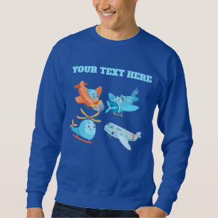 Cute Cartoon Aeroplanes Pattern Custom Name Blue Sweatshirt