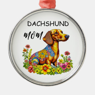 Cute Cartoon AI Dachshund Mom Metal Tree Decoration