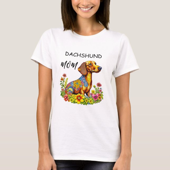 Cute Cartoon AI Dachshund Mum T-Shirt (Front)