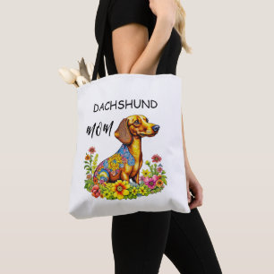 Cute Cartoon AI Dachshund Mum Tote Bag
