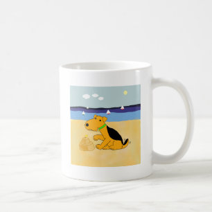 Cute Cartoon Airedale Terrier Dog at the Beach Mug