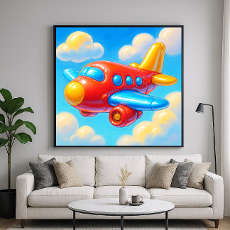 Cute Cartoon Airplane Poster