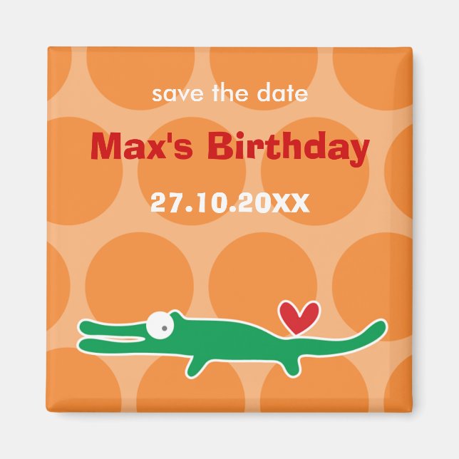 Cute Cartoon Alligator Kid's Birthday Party Magnet (Front)