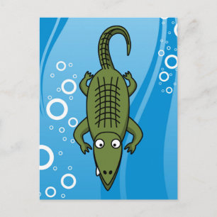 Cute Cartoon Alligator with Water Background Postcard