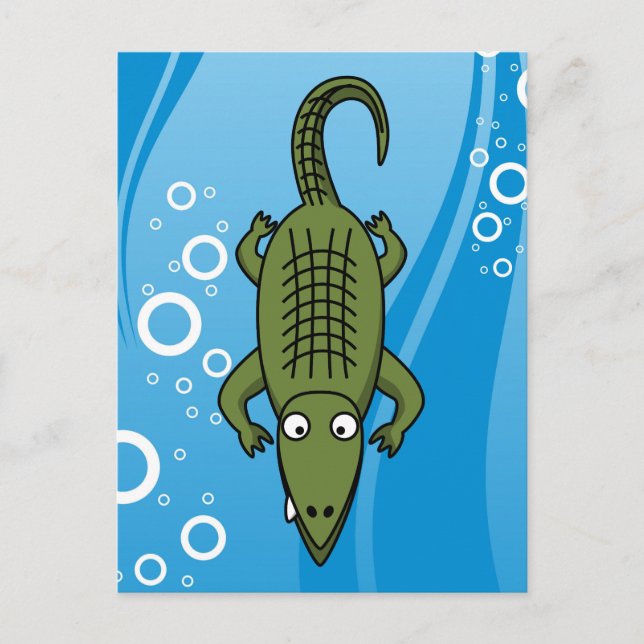 Cute Cartoon Alligator with Water Background Postcard (Front)