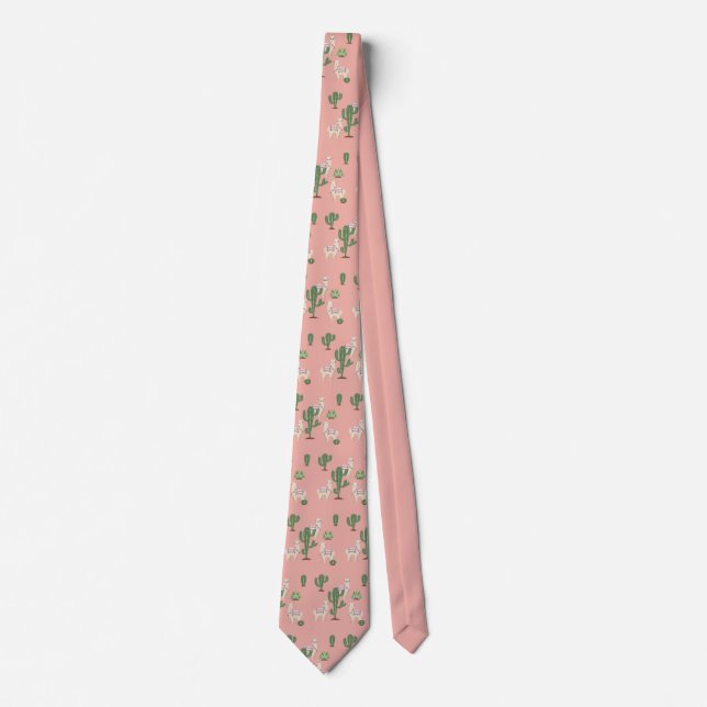 Cute cartoon Alpaca with cactuses design Tie (Front)