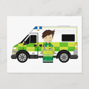 Cute Cartoon Ambulance and EMT Postcard