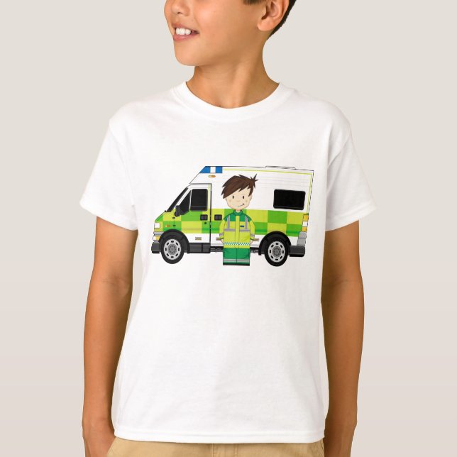 Cute Cartoon Ambulance and EMT T-Shirt (Front)