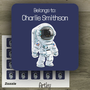 Cute Cartoon American Astronaut Name Label