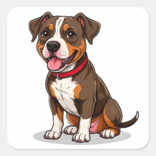 Cute Cartoon American Pit Bull Dog Square Sticker